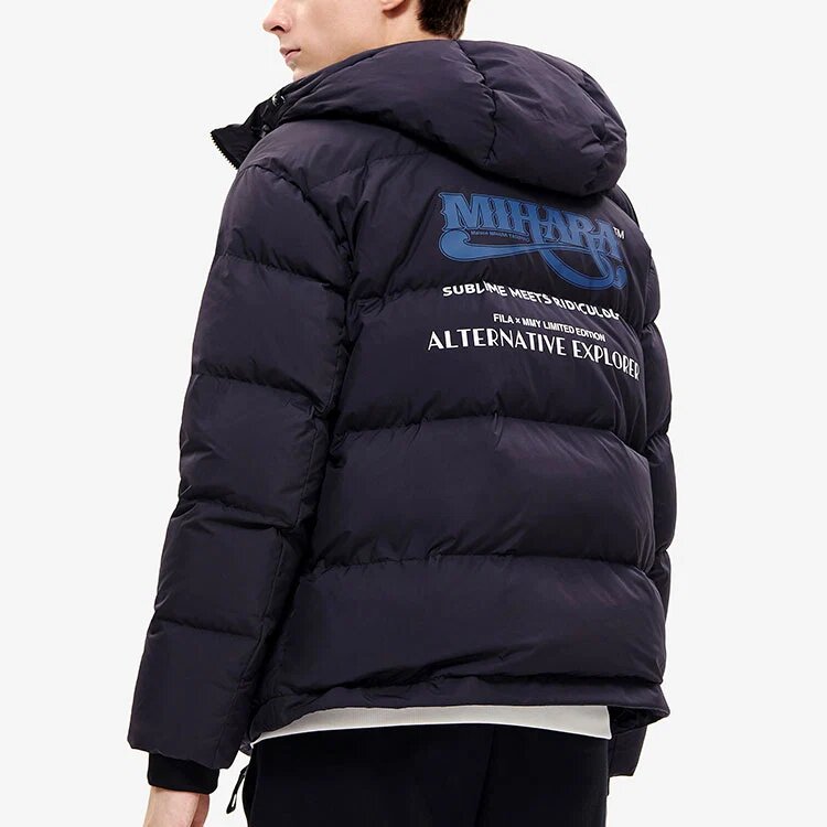 FILA x MIHARA YASUHIRO Collaborative Oversized Hooded Down Jacket "Black White Blue"