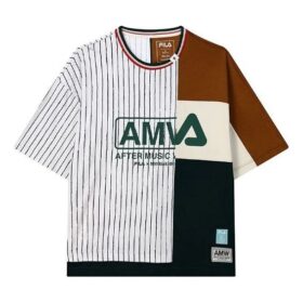FILA x MIHARA YASUHIRO/ Crossover Stripe Splicing Contrasting Colors Round Neck Loose Short Sleeve Colorblock