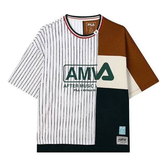 FILA x MIHARA YASUHIRO/ Crossover Stripe Splicing Contrasting Colors Round Neck Loose Short Sleeve Colorblock