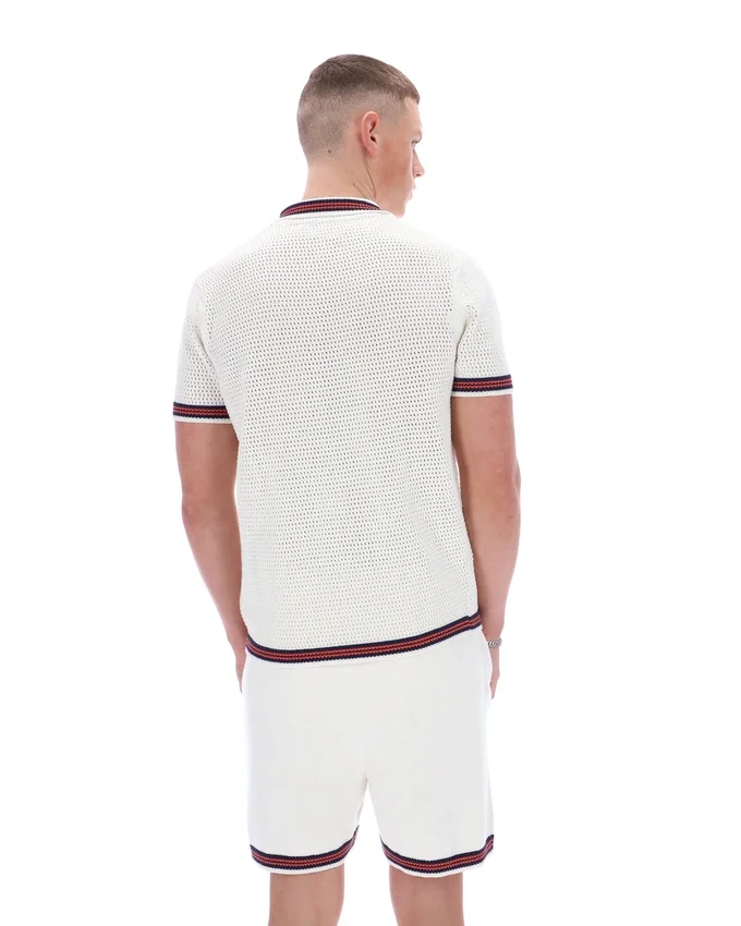 Gardenia Domenico Crochet Knitted Shirt with Contrast Tipping