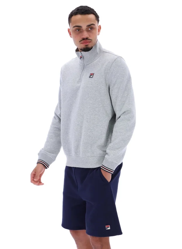 Grey Marl Ramy F-Box 1/4 Zip With Yarn Dye Cuff