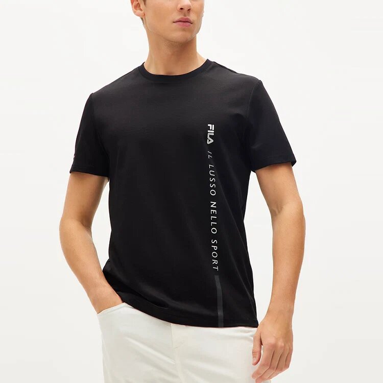 Letter Logo Loose Crewneck Short Sleeve Men"s Black