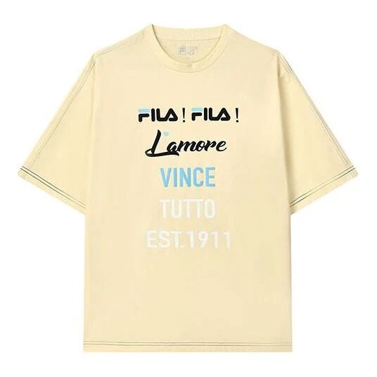 Letters Logo Print Sport Loose Round Neck Short Sleeves T Shirt Men"s Yellow