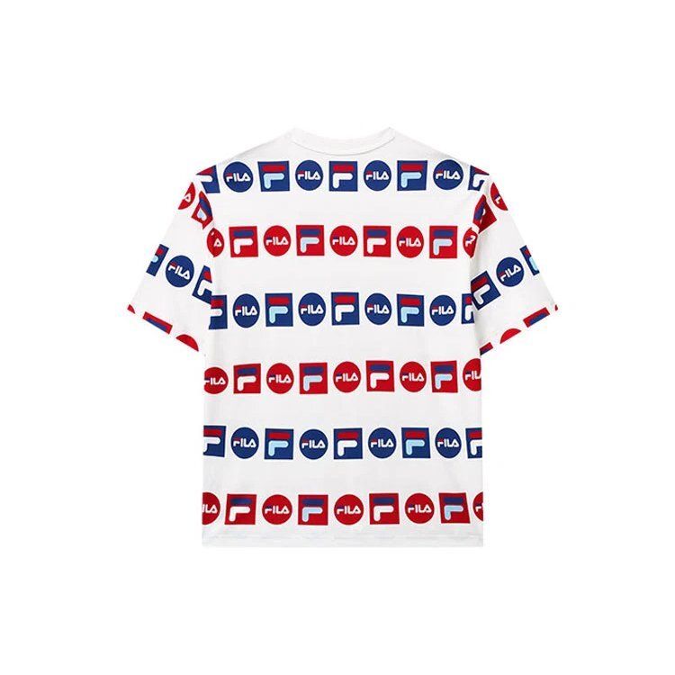 Logo Full Print Sports Loose Round Neck Short Sleeve White