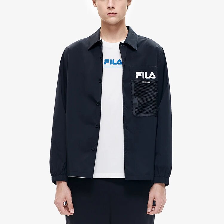 Men"s FILA Alphabet Logo Athleisure Casual Sports Jacket Black