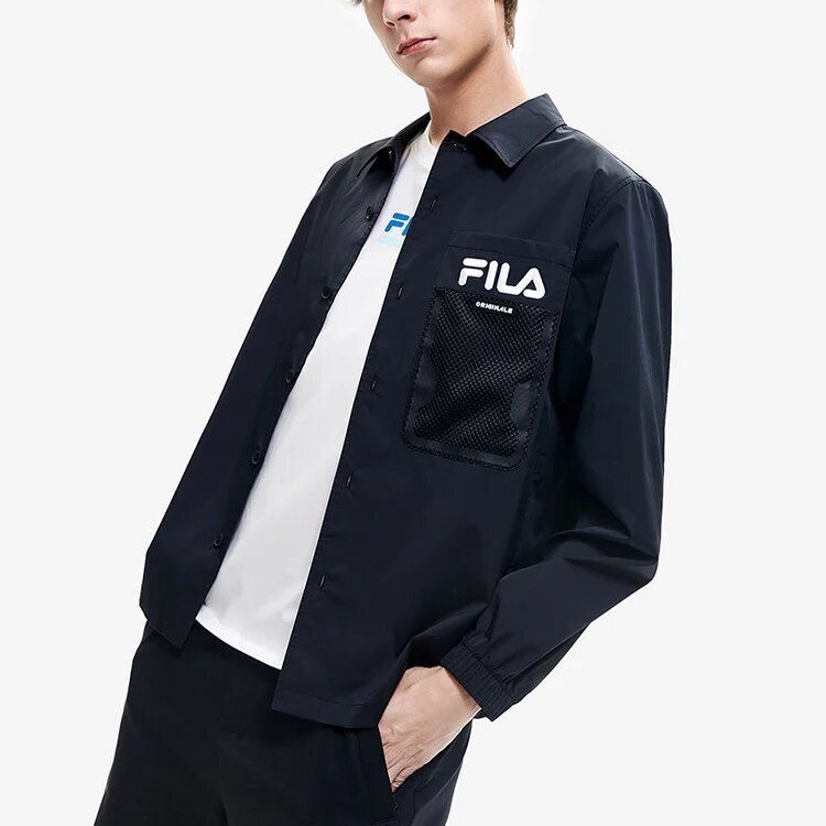 Men"s FILA Alphabet Logo Athleisure Casual Sports Jacket Black