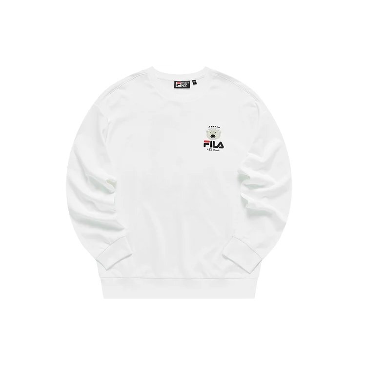 Men"s FILA x Pepe Shimada Crossover Cartoon Printing Sports Round Neck Pullover White