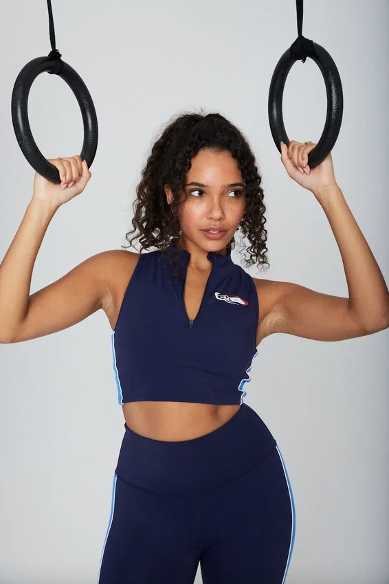 Navy FILA x TALA SKINLUXE Zip-Up Crop Top
