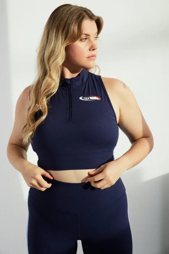 Navy FILA x TALA SKINLUXE Zip-Up Crop Top