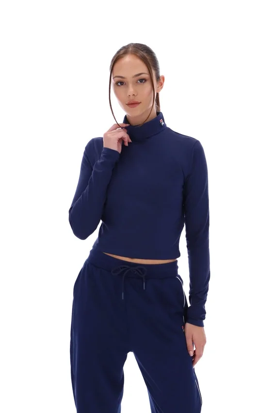 Navy Heidi Cropped Roll Neck Top