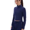 Navy Heidi Cropped Roll Neck Top