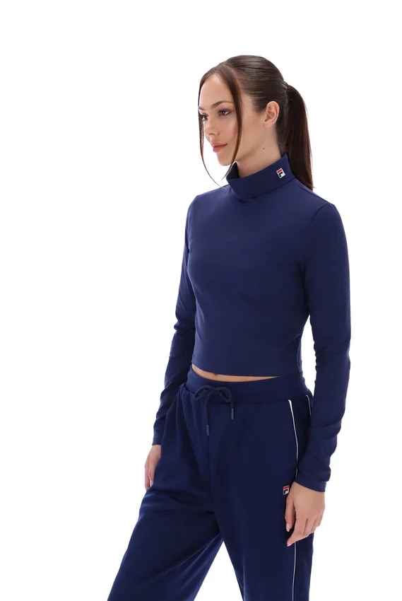 Navy Heidi Cropped Roll Neck Top