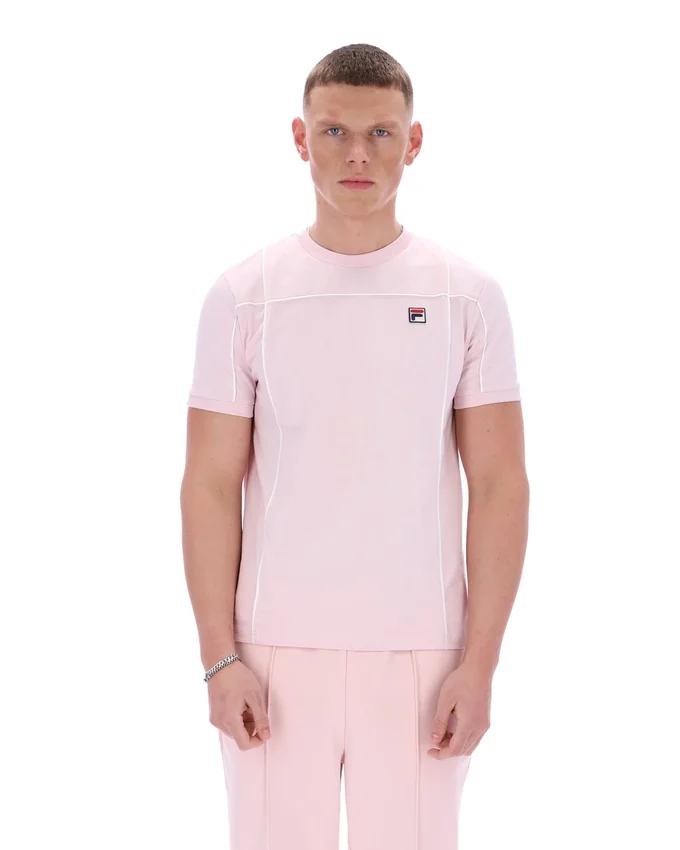 Pale Pink Terri T-Shirt with Contrast Piping