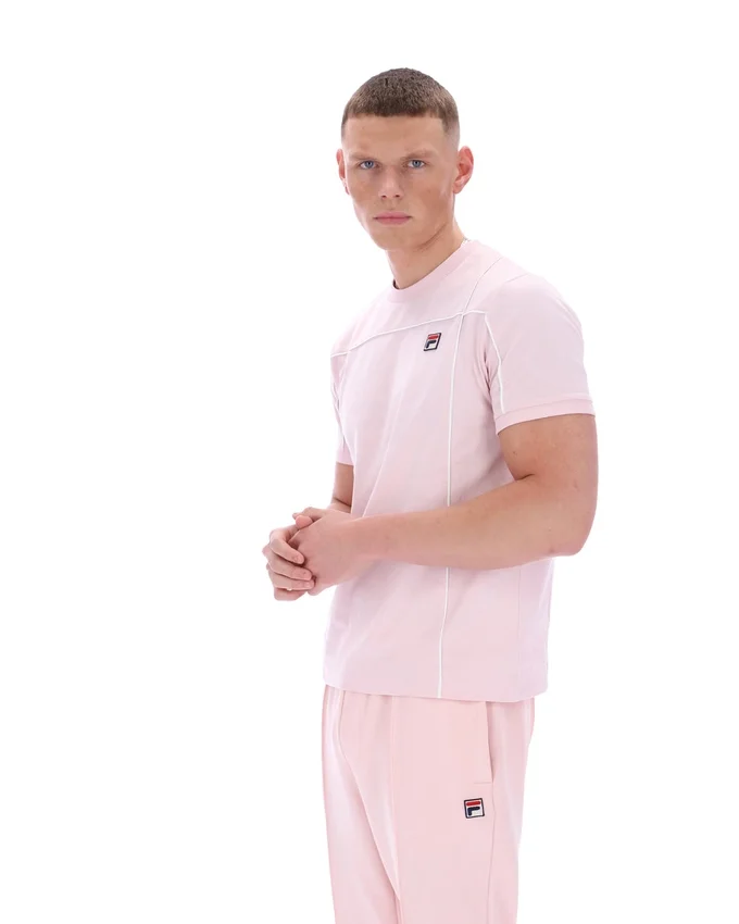 Pale Pink Terri T-Shirt with Contrast Piping