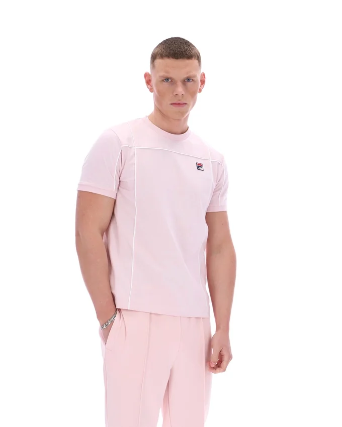Pale Pink Terri T-Shirt with Contrast Piping
