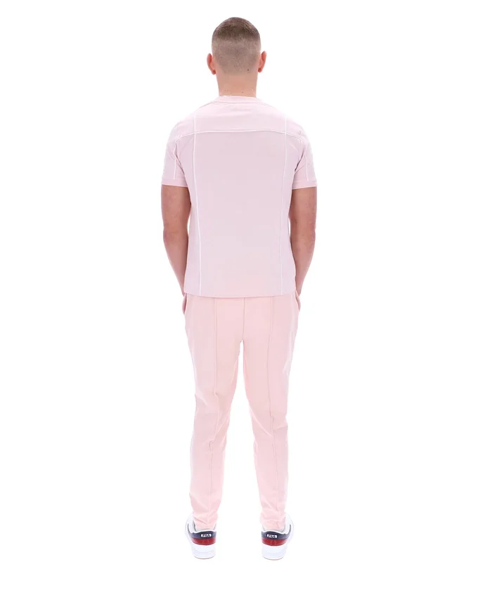 Pale Pink Terri T-Shirt with Contrast Piping