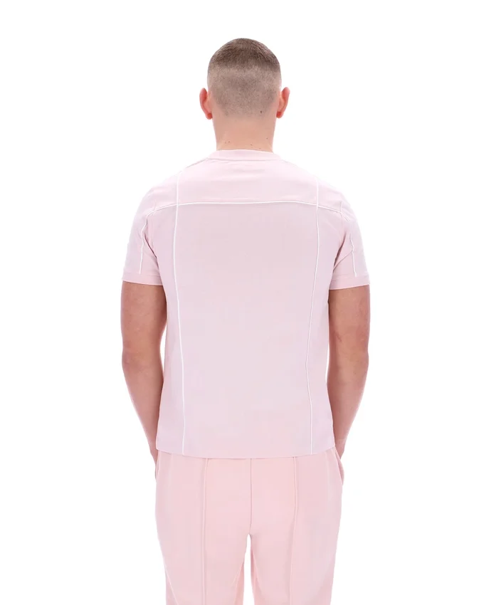 Pale Pink Terri T-Shirt with Contrast Piping