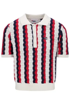 Porto Knitted Crochet Stripe Polo