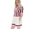 Porto Knitted Crochet Stripe Polo