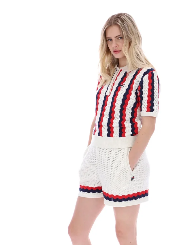 Porto Knitted Crochet Stripe Polo