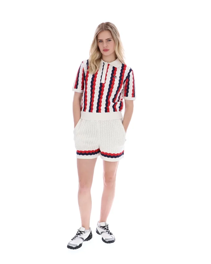 Porto Knitted Crochet Stripe Polo