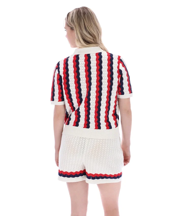 Porto Knitted Crochet Stripe Polo
