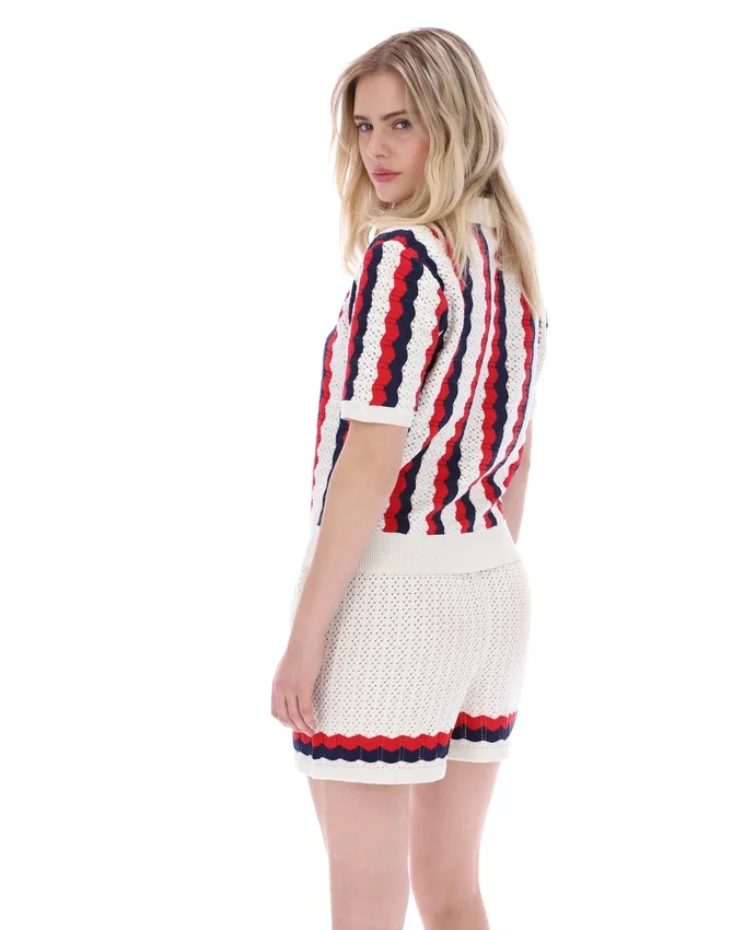 Porto Knitted Crochet Stripe Polo