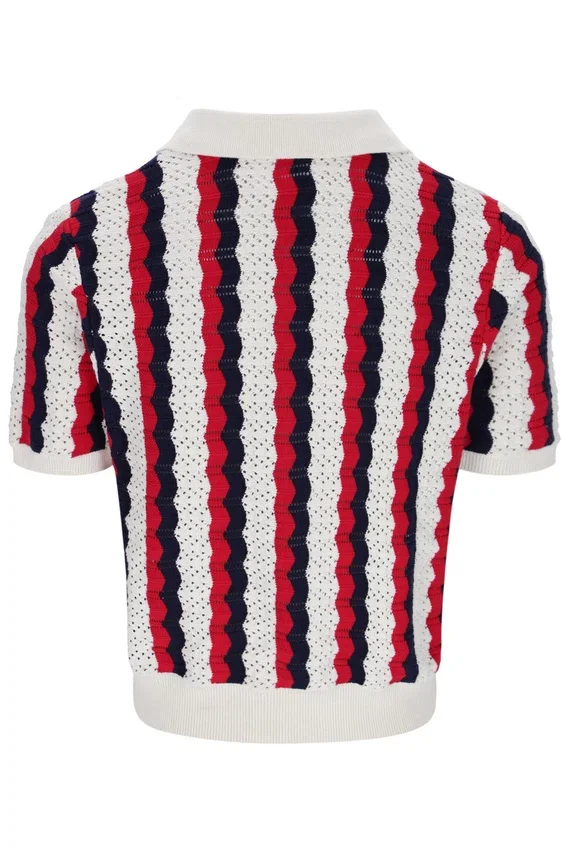 Porto Knitted Crochet Stripe Polo