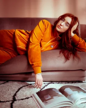Pumpkin Spice Nero Velour Track Top