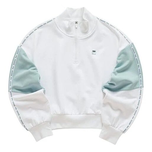 Sports Contrasting Colors Stand Collar Pullover Half Zipper Hoodie White