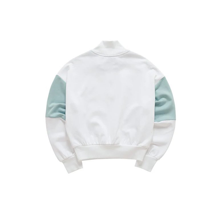 Sports Contrasting Colors Stand Collar Pullover Half Zipper Hoodie White