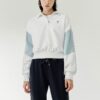 Sports Contrasting Colors Stand Collar Pullover Half Zipper Hoodie White