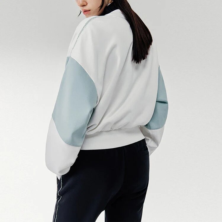 Sports Contrasting Colors Stand Collar Pullover Half Zipper Hoodie White