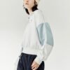 Sports Contrasting Colors Stand Collar Pullover Half Zipper Hoodie White