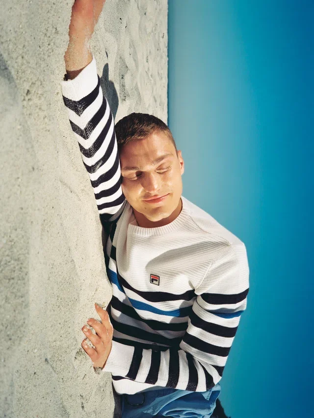 Striped Rakulan Crochet Knitted Sweatshirt