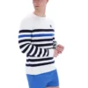 Striped Rakulan Crochet Knitted Sweatshirt