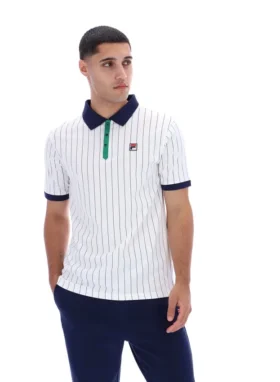 White BB1 Classic Vintage Striped Polo