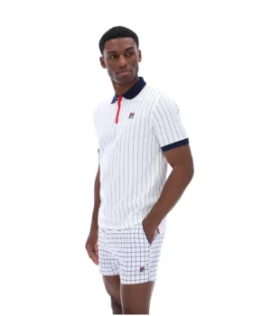 White BB1 Classic Vintage Striped Polo