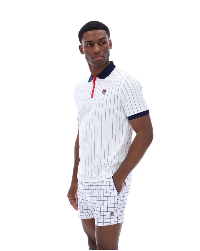 White BB1 Classic Vintage Striped Polo