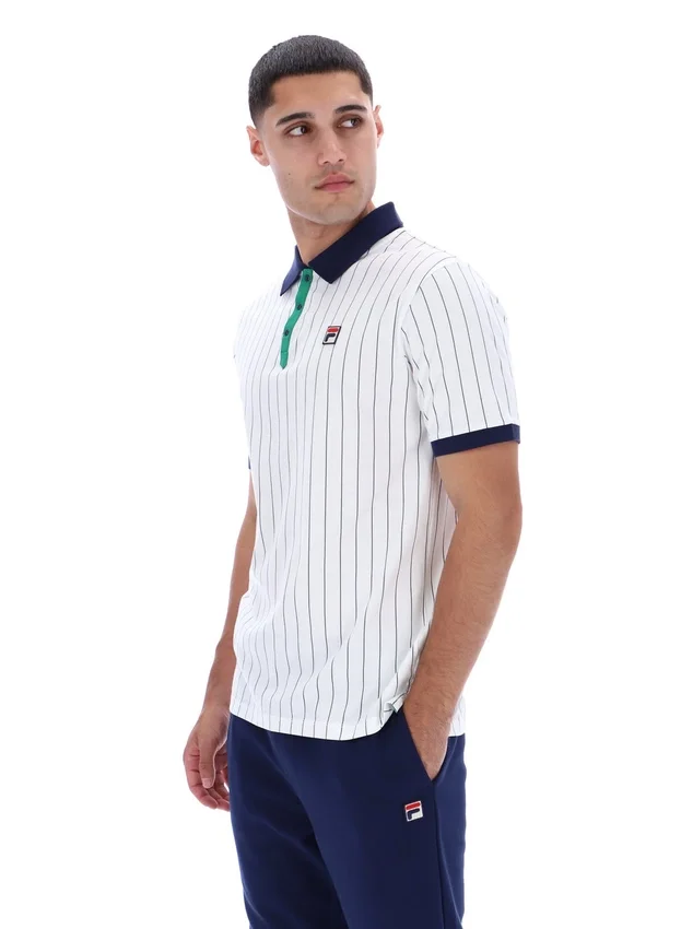 White BB1 Classic Vintage Striped Polo
