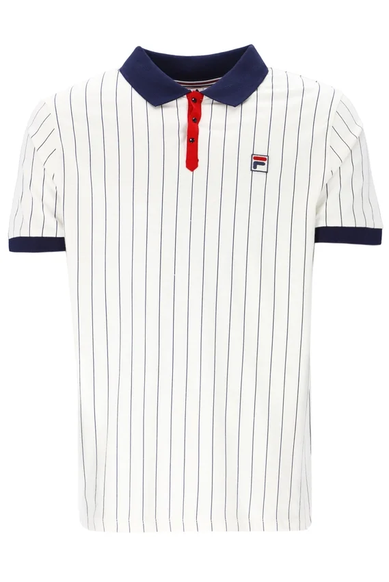White BB1 Classic Vintage Striped Polo