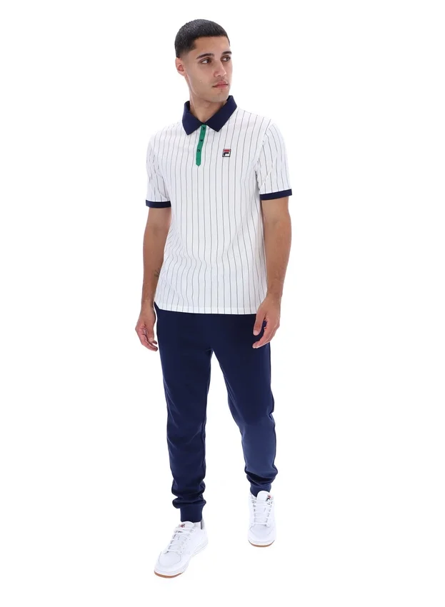 White BB1 Classic Vintage Striped Polo