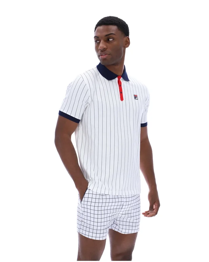 White BB1 Classic Vintage Striped Polo