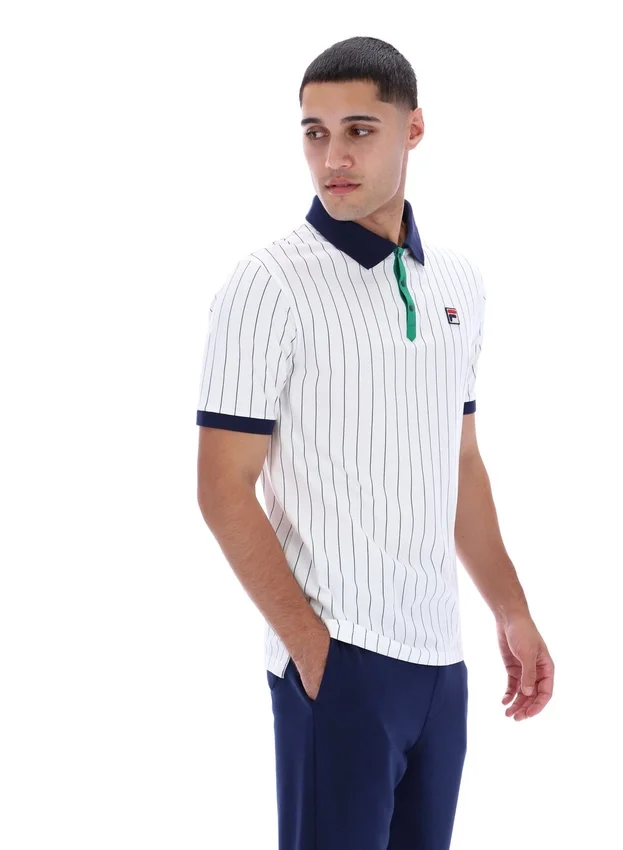 White BB1 Classic Vintage Striped Polo